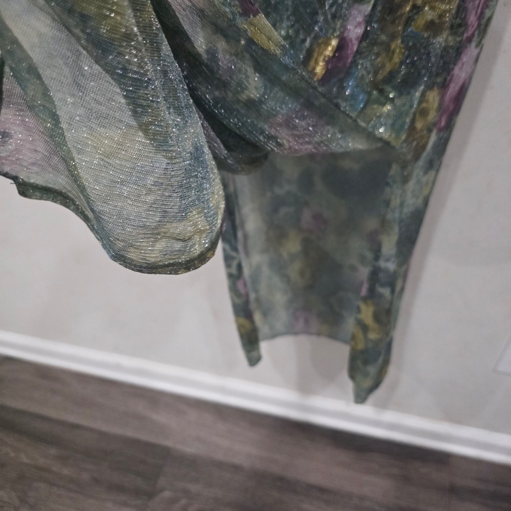Charming Girl by Silia Paris Floral Metallic Maxi Dress V-Neck Short Sleeve New - Picture 5 of 6